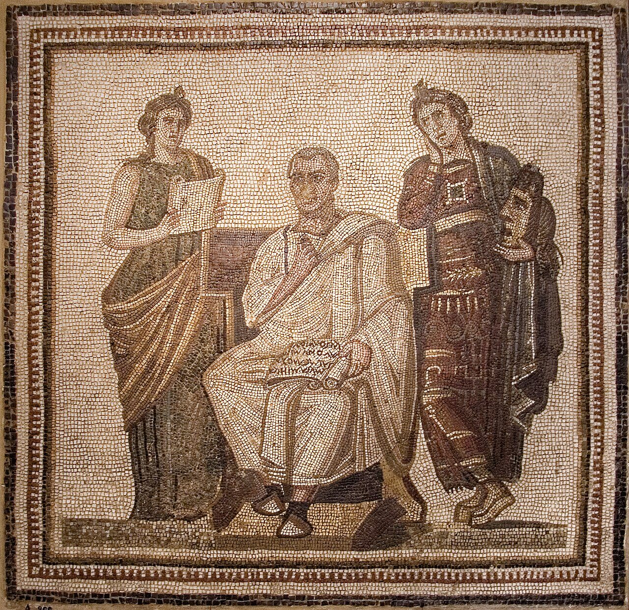 Mosaico de Virgílio entre as musas Clio e Melpômene, no Museu do Bardo