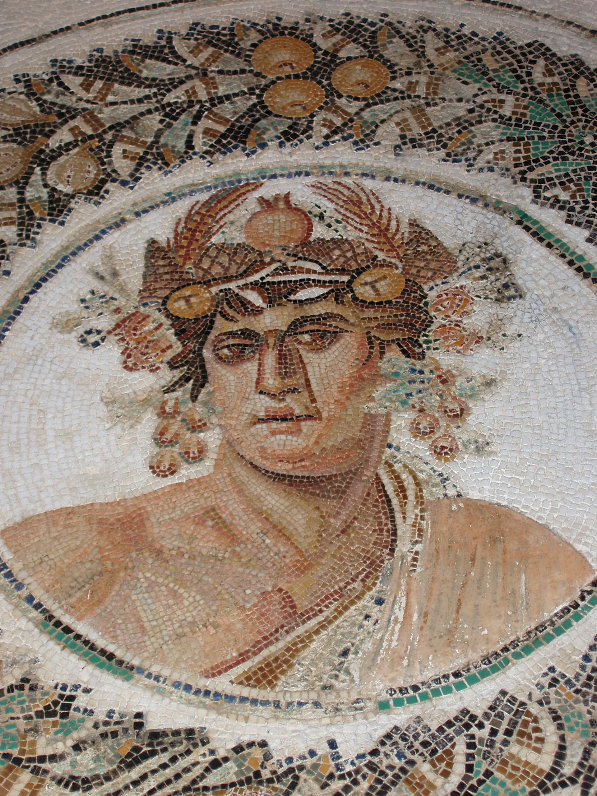 Detalhe de mosaico romano de Dionísio no Museu de El Jem