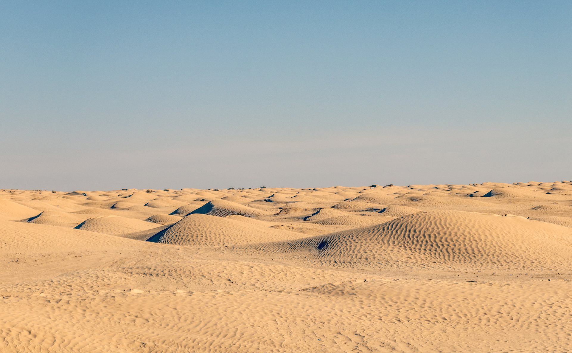 Dunas de areia clara do deserto de Douz sob céu azul